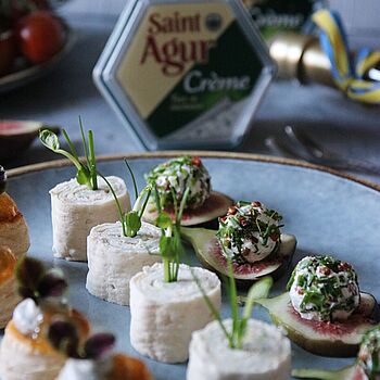 Feine Snacks mit Saint Agur Blauschimmelkäse sind perfekt geeignet für jedes Event 